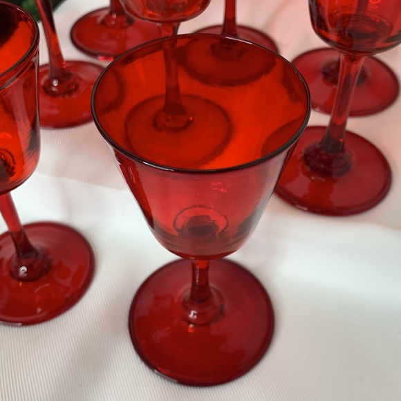Set of 8 vintage / antique Ombre ruby reddish orange cordial glasses - Picture 5 of 12